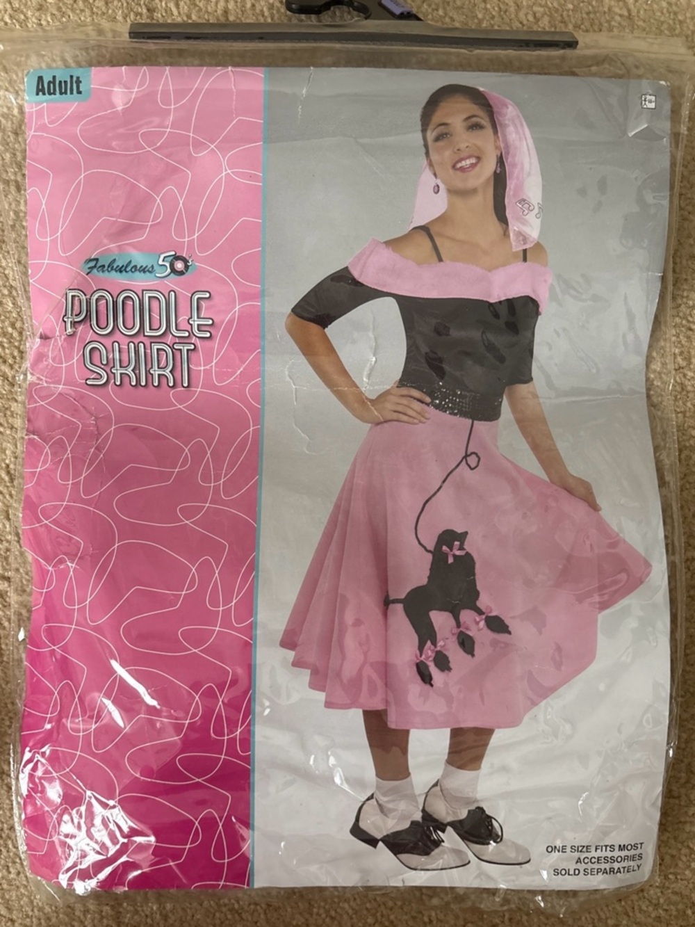 Women’s Pink Poodle Skirt with Black Sequin Trim Costume Halloween